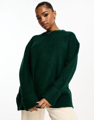 Темно-зеленый свободный свитер с круглым вырезом из смесовой шерсти ASOS DESIGN ASOS DESIGN