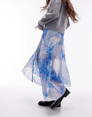 Асимметричная юбка миди синего цвета с цветочным принтом Topshop TOPSHOP
