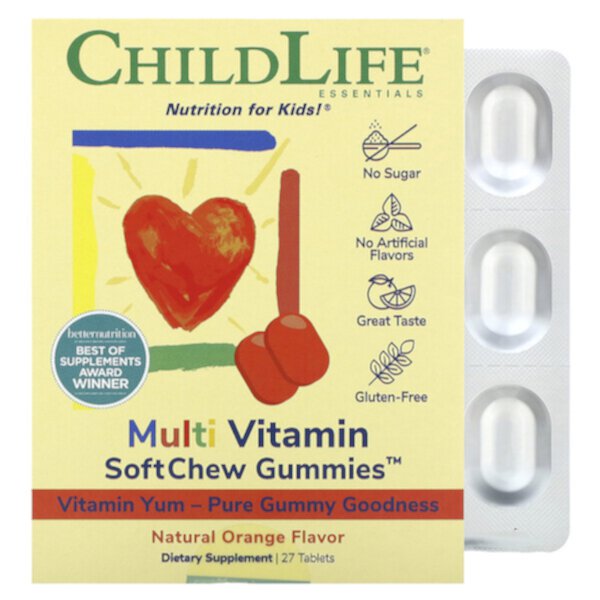 Multi Vitamin SoftMelts, Натуральный апельсиновый вкус, 27 таблеток ChildLife Essentials