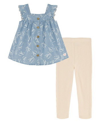 Джинсовая туника с пуговицами спереди для маленьких девочек и леггинсы-капри в рубчик, комплект из 2 предметов Calvin Klein