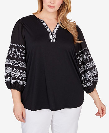 Plus Size Embroidered Solid Knit Top Ruby Rd.