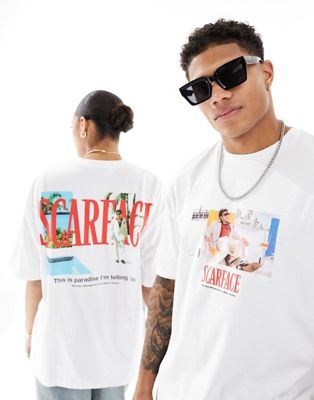 ASOS DESIGN unisex oversized license t-shirt with Scarface graphic prints in white ASOS DESIGN