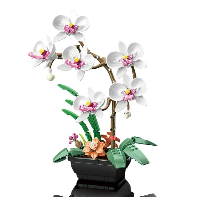 HI-Reeke Flower Building Block Set Orchid Botanical Bonsai Building Kit Toy Gift for Kid Adult White HI-REEKE