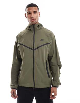 Nike Tech woven full zip hoodie in khaki Nike