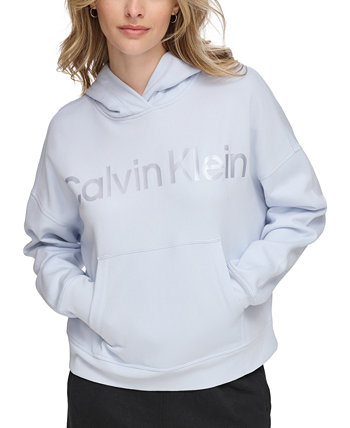 Женская худи с заниженными плечами и металлическим логотипом Calvin Klein