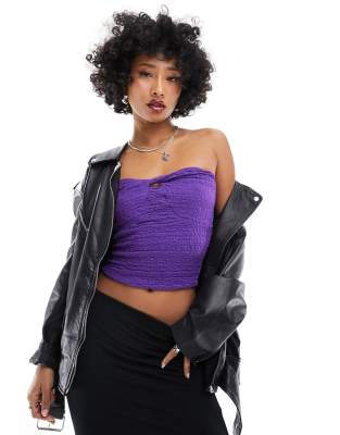 Noisy May textured tube top with tie detail in purple Noisy May