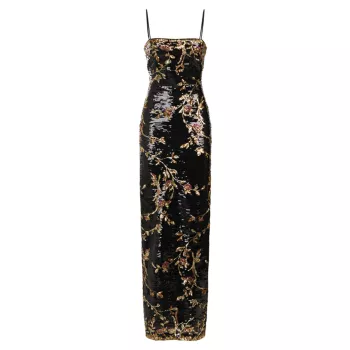 Платье-колонна Yazmeen с цветочным принтом и пайетками Halston