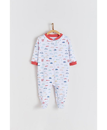 Премиальная перуанская пижама из хлопка Pima Boy Wheels на молнии для младенцев Babycottons