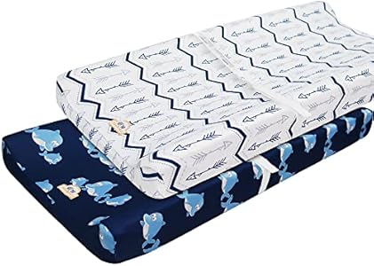 BlueSnail Print Changing pad Cover Set 2PK, Breathable and Comfortable Changing Pad Cover for Boys and Girls (Gray+White) BlueSnail