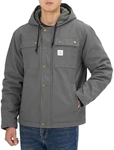 HISEA Men's Duck Sherpa-Lined Jacket Relaxed Fit Mens Winter Insulated Canvas Hooded Work Utility Jacket with Pockets HISEA