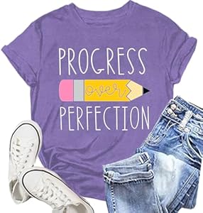 Teacher Shirt for Women Teach Teaching Tshirt Progress Over Perfection Teacher Tee Top NEWKA