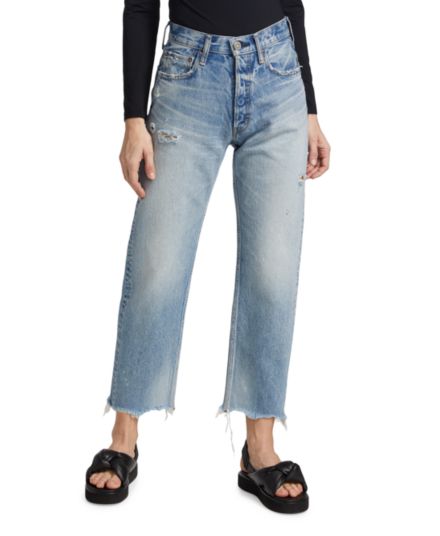 Укороченные джинсы прямого кроя Lomita с высокой посадкой и эффектом потертости Moussy Vintage