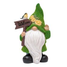 Melrose Gnome with Bird on Sign Garden Statue Melrose