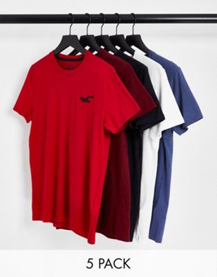 Набор из 5 футболок с логотипом Hollister черного/синего/красного/белого цветов Hollister