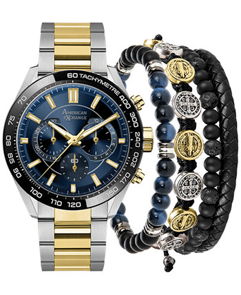 Мужские двухцветные часы-браслет из металлического сплава 45 мм, подарочный набор American Exchange