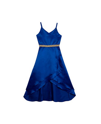 Атласное двухуровневое платье с запахом и украшенной драгоценными камнями талией для больших девочек Rare Editions