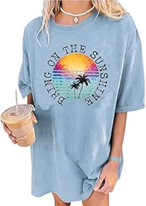 Oversized Bring On The Sunshine T Shirt Women Casual Palm Tree Print Summer Shirts Tropical Hawaiian Beach Shirt Top LLHXRUI