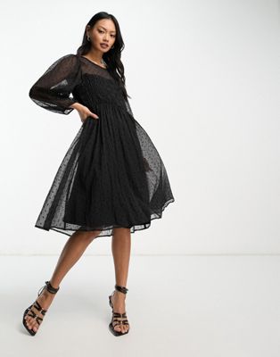 Черное прозрачное платье в горошек с присборенной талией InWear Aizza In Wear