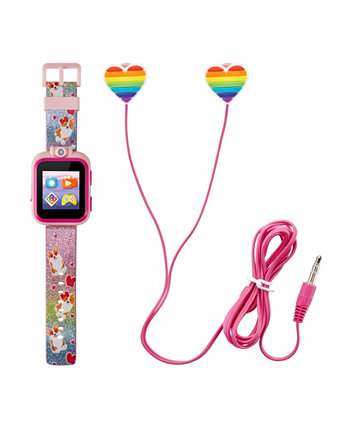 Детские смарт-часы Rainbow Glitter Corgi Dog с силиконовым ремешком и сенсорным экраном 42 мм с наушниками в подарочном наборе Playzoom