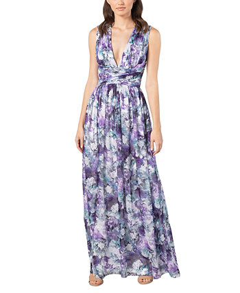 Women's Floral-Print Ruched Gown Dress the Population
