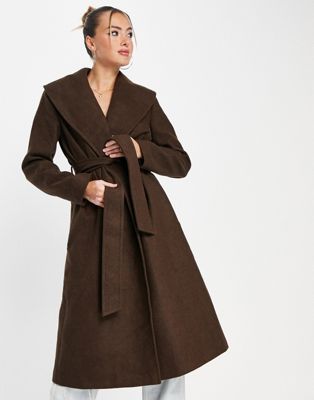 Шоколадно-коричневое пальто с запахом Ever New Ever New