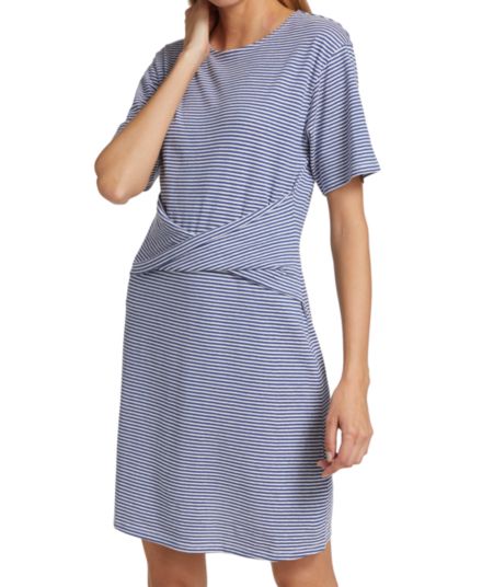 Платье-футболка из льна и хлопка в полоску с перекручиванием спереди Theory