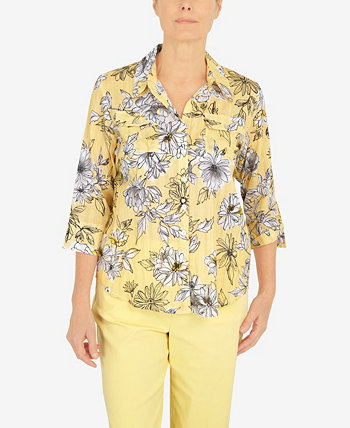 Petite Summer In The City Etched Floral Button Down Top Alfred Dunner