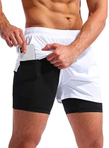 Pudolla Men’s 2 in 1 Running Shorts 5" Quick Dry Gym Athletic Workout Shorts for Men with Phone Pockets Pudolla