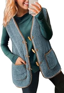 Dokotoo Women's Casual Winter Fuzzy Fleece Vest Warm Open Front Sherpa Cozy Sleeveless Cardigan Outerwear Jackets Coats Dokotoo