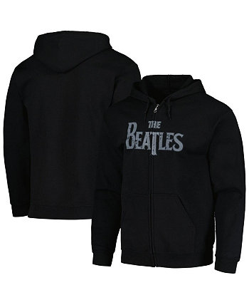 Men's and Women's Black Distressed The Beatles Vintage-Like Logo Hoodie Full-Zip Sweatshirt Bravado