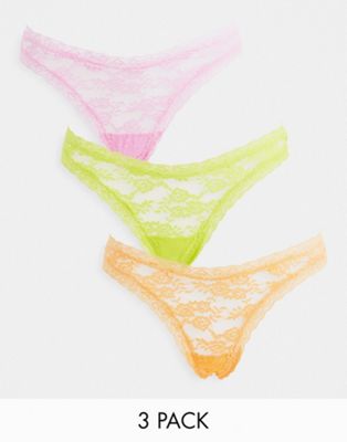 Lindex So.U. Dana 3 pack lace thong in lime, orange and lilac Lindex