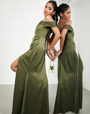 Оливковое атласное платье макси с драпировкой и запахом ASOS DESIGN Bridesmaid Bridesmaid ASOS DESIGN