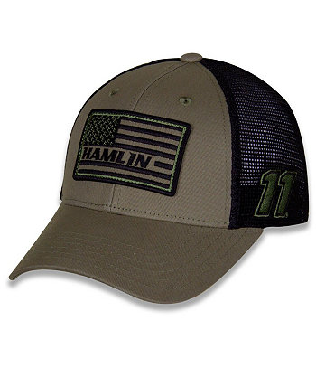 Мужская оливково-черная регулируемая шляпа Snapback в тон с флагом Denny Hamlin Joe Gibbs Racing Team Collection