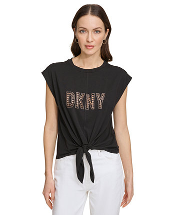 Women's Grommet-Logo Sleeveless Tie-Hem Top DKNY