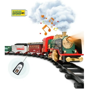 Train Set Toy, Remote RC Train Set Locomotive Rechargeable W/ Smoke, Lights, Sounds Railway for Boys Girls Age 3 4 5 6 + Kids Topfox