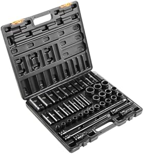 VEVOR Impact Socket Set 1/2 Inches 43 Piece Impact Sockets, Standard Socket Assortment, 1/2 Inches Drive Socket Set 6-Point Sockets Metric 9-30mm (Standard/Deep) Vevor