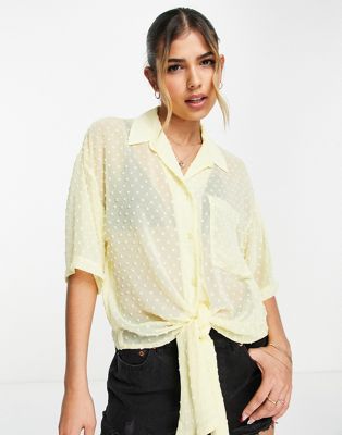 Пастельно-желтая текстурированная рубашка с завязками спереди ASOS DESIGN ASOS DESIGN