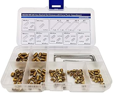 Brass M3 M4 M5 M6 Hex Socket Set Screws Assortment Kit,Cone Piont,130 Pieces Huzstar