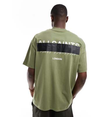 AllSaints Redact oversized embroidered logo t-shirt in green AllSaints