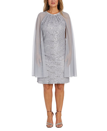 Женское кружевное платье с блестками и шифоновой накидкой R & M Richards