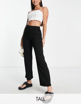 Pieces Tall high waisted wide leg ankle length pants in black Pieces Tall