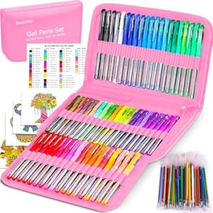 Soucolor Gel Pens for Adult Coloring Books, Deluxe 120 Pack-60 Colored Gel Pens, 60 Refills and Travel Case, with 40% More Ink Gel Art Markers Set for Drawing Journaling Scrapbooking Art Kit Supplies Soucolor