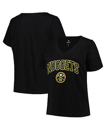 Черная женская футболка больших размеров с v-образным вырезом и логотипом Denver Nuggets Profile