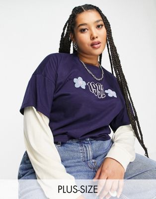 Daisy Street Plus double layer long sleeve skate t-shirt with puff 1992 graphic Daisy Street Plus