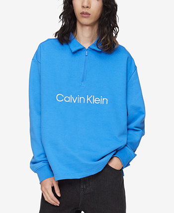 Мужская свободная посадка, стандартная махровая рубашка-поло с длинным рукавом и логотипом Calvin Klein