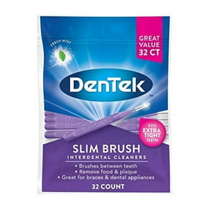 DenTek Slim Brush Interdental | Brushes Between Teeth | Extra Tight Teeth | Mouthwash Blast 32 Count (packaging vary) Visit the DenTek Store