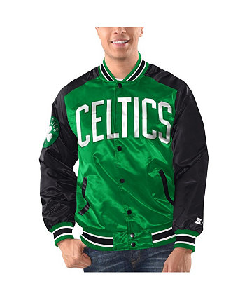 Мужская атласная университетская куртка с длинными кнопками Kelly Green, Black Boston Celtics Renegade Starter