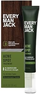 Every Man Jack Acne Spot Treatment - Maximum Strength, Fast Absorbing Skin Clearing Serum - 2% Salicylic Acid, Activated Charcoal, Niacinamide - Target Acne & Blemishes, Reduce Redness - 0.5oz 1 Pack Every Man Jack