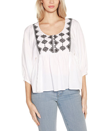 Black Label Embroidered Boho Fit-and-Flare Top Belldini