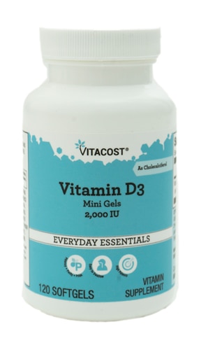 Витамин D3 (Колекальциферол) - 2000 МЕ - 120 мини-гелевых капсул - Vitacost Vitacost